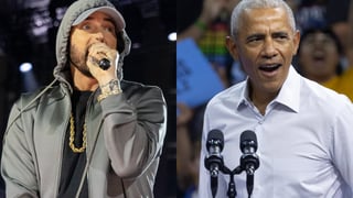 Image for Obama Raps to &#8216;Lose Yourself&#8217; After Being Introduced by Eminem at Harris Rally