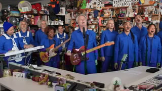 Image for David Byrne and His Blue-Clad Band Tear Through Talking Heads Classics During &#8216;Tiny Desk&#8217; Concert