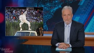 Image for Jon Stewart Points MAGA Toward the &#8216;Biblioteca&#8217; After Bad Bunny Super Bowl Meltdown