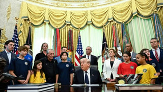Image for Trump Rants About Iran War and Trans Athletes to Children in Oval Office