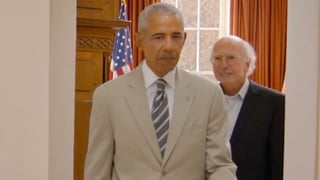 Image for Barack Obama Pokes Fun at Tan Suit Controversy on Larry David&#8217;s HBO Show Finale