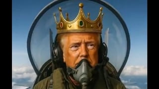 Image for Donald Trump Posts Bizarre AI Video of Himself in a ‘King Trump’ Fighter Jet Dropping Streams of Brown Liquid on NYC Protestors