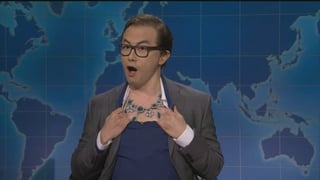 Image for ‘SNL’ Weekend Update: Michael Che Jokes About Prince Andrew Losing His Title, Bowen Yang’s George Santos Reveals He Robbed the Louvre