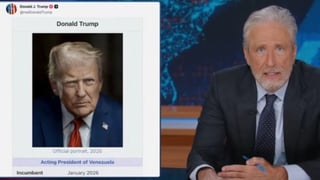 Image for Jon Stewart Exclaims ‘What the F— Is Happening in This Country?’: ‘From Minnesota, to Venezuela, to Iran’