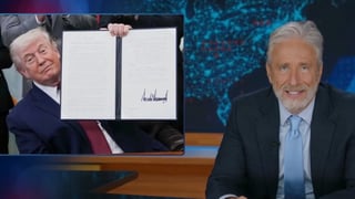 Image for Jon Stewart Jokes That Donald Trump Is on Psychedelics After ‘Weird as S—‘ Bill Signing: ‘Have You Ever Really Looked at Your Signature, on Weed?’