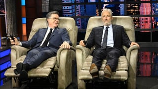 Image for Jon Stewart Showers Stephen Colbert With Gifts in Honour of ‘The Late Show’s’ Final Week: ‘Don’t Confuse Cancellation With Failure’