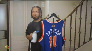 Image for New York Knicks’ Jalen Brunson Steams His Jersey in Emmys Opening With Super Fan Mariska Hargitay