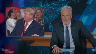 Image for Jon Stewart Trolls Trump’s Nicki Minaj Fixation After ‘Beautiful Ass’ Comment: ‘He’s Like Yogi Bear Floating Towards a Pie’